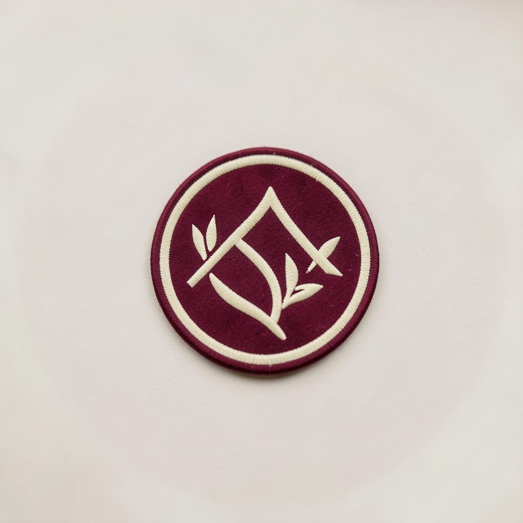Small circular emblem in burgundy and cream, echoing the conference crest with a mountain-and-leaf motif